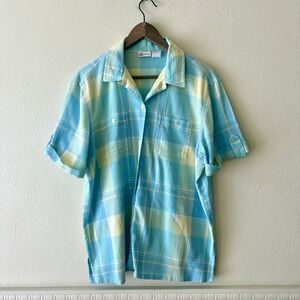 Vintage 90s Koret Francisca plaid relaxed fit button down short sleeve top